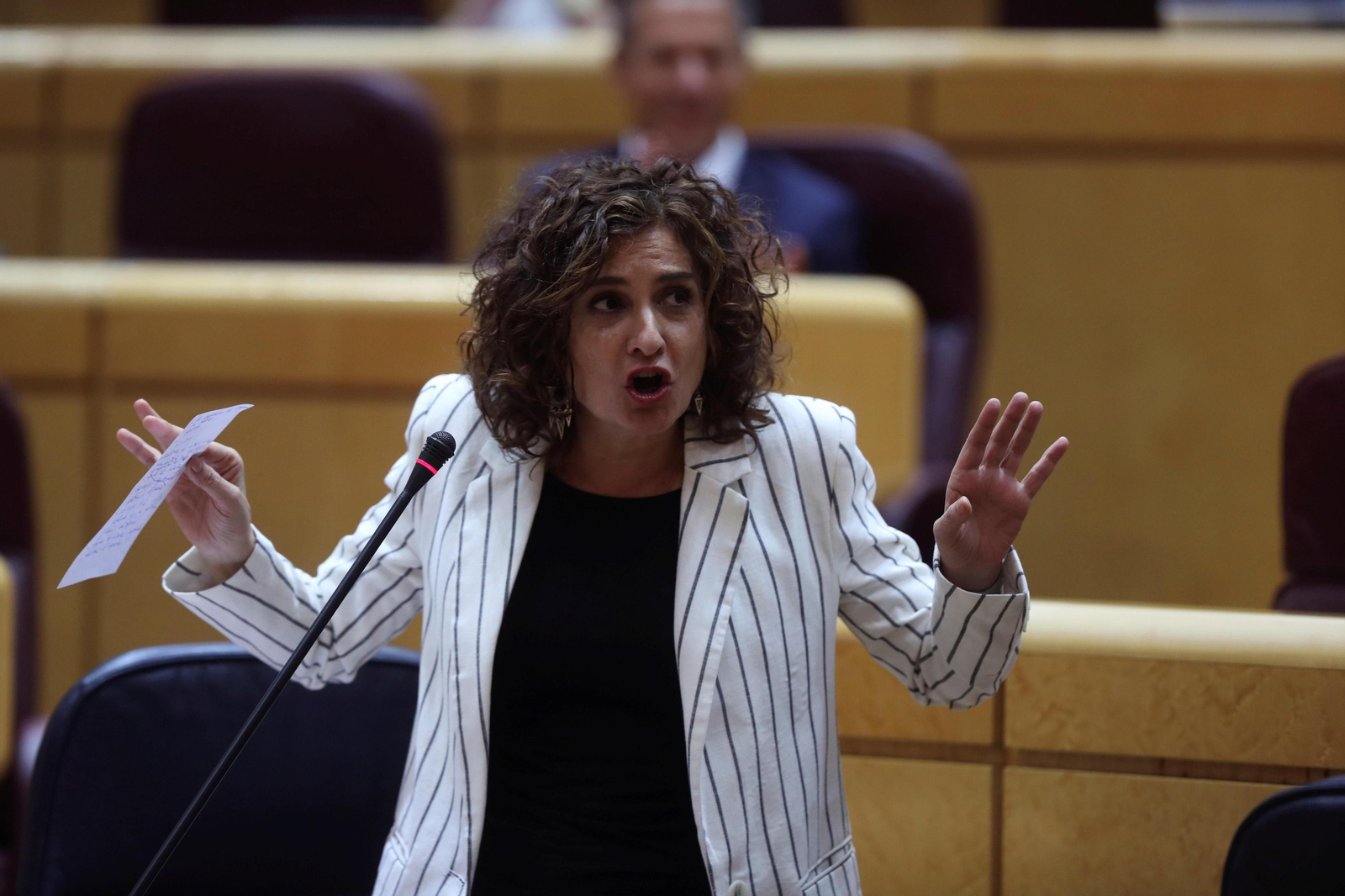 La ministra de Hacienda y portavoz del Gobierno, María Jesús Montero, durante la sesión del control al Gobierno celebrada este martes en el Senado.
