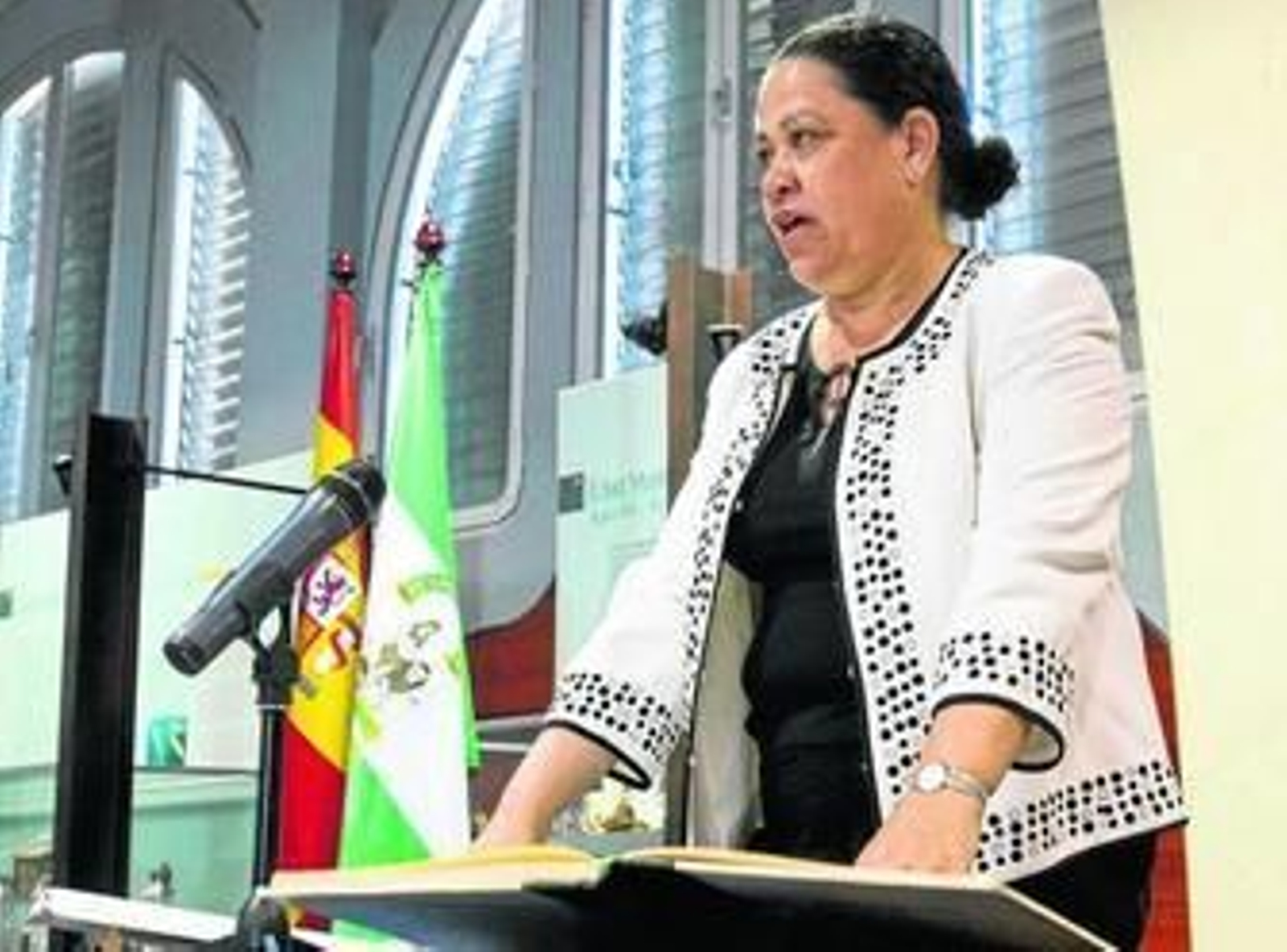Manuela de Paz, en un momento de su discurso en la toma de posesión del cargo, la mañana de ayer.