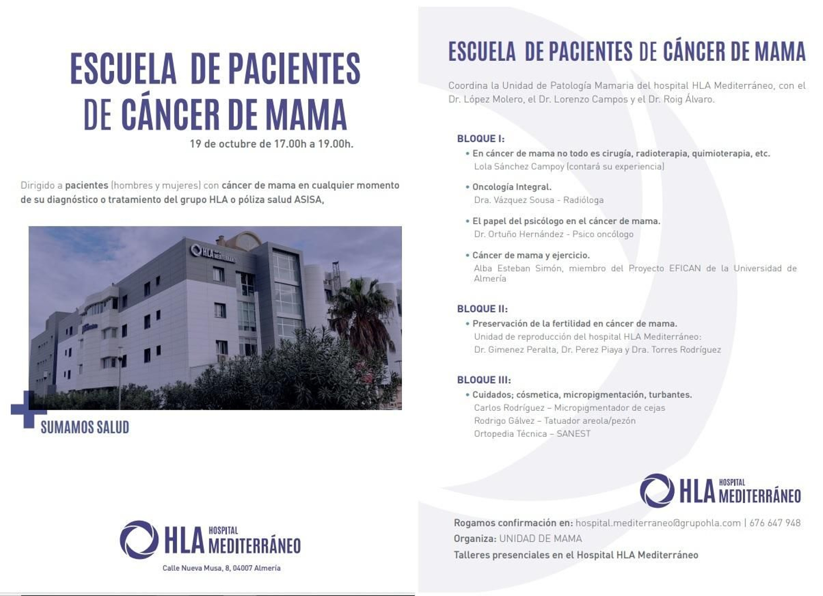 HLA Mediterráneo celebra la primera edición de la Escuela de pacientes con cáncer de mama
