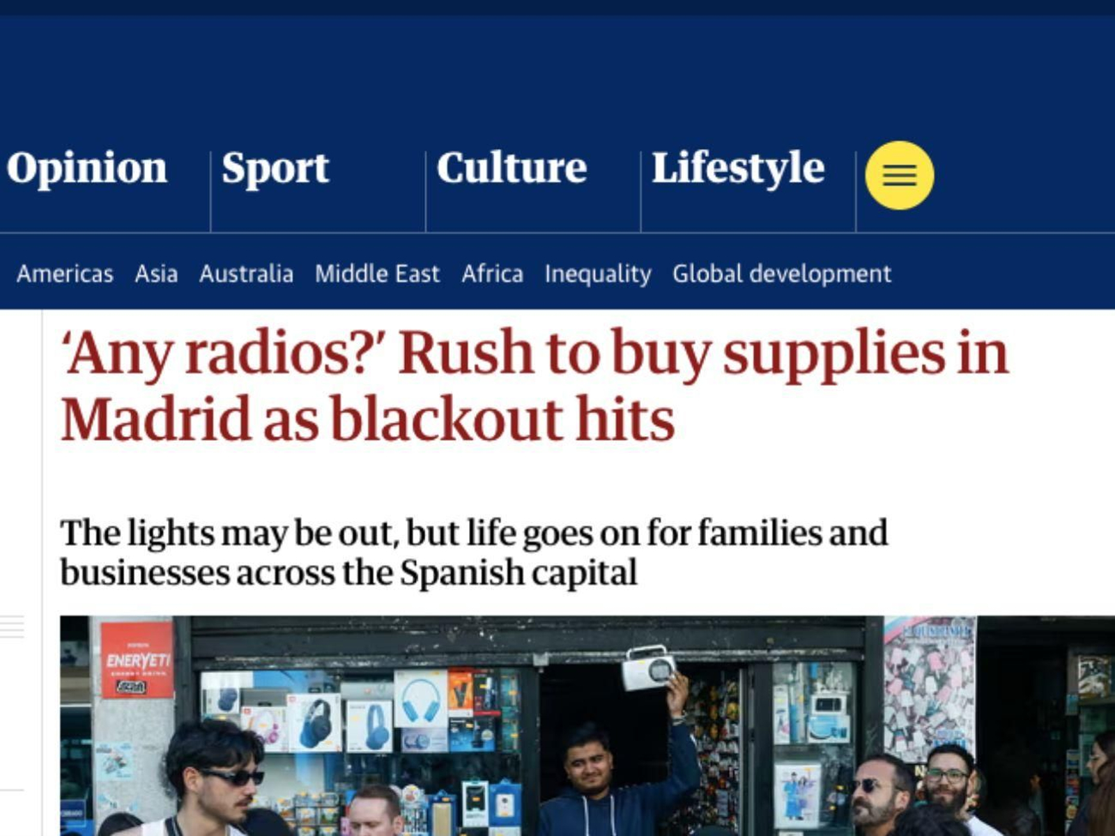 Noticia sobre el apagón en Madrid