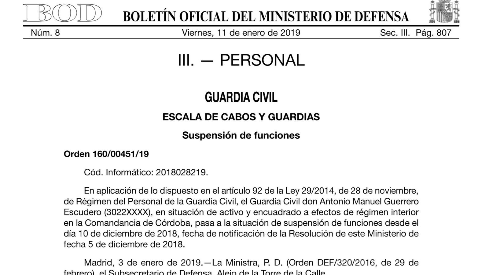 La resolución del Boletín Oficial de Defensa