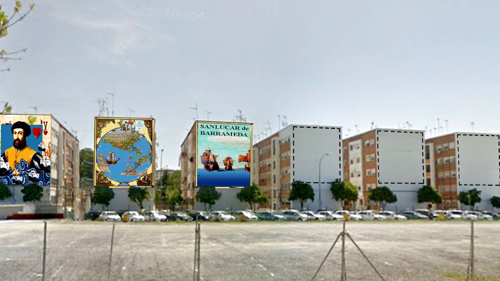 Recreación virtual de los tres primeros murales previstos.