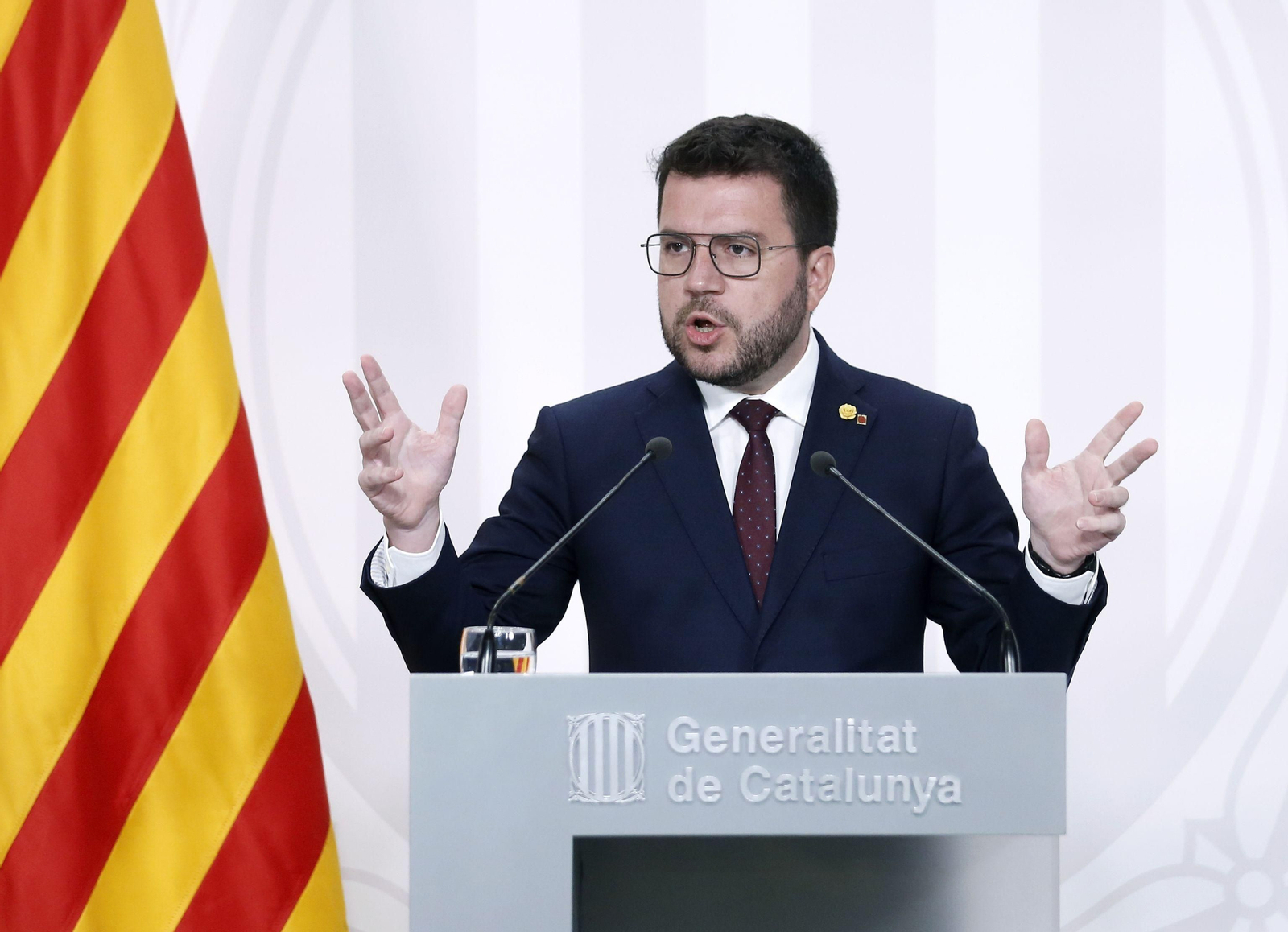 Pere Aragonès, este martes en rueda de prensa tras el Consejo de Gobierno