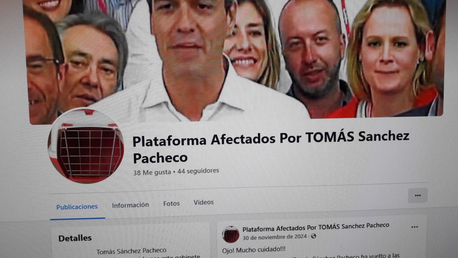 Captura de la página de Facebook de la Plataforma de Afectados por Tomás Sánchez Pacheco Captura de la página de Facebook de la Plataforma de Afectados por Tomás Sánchez Pacheco