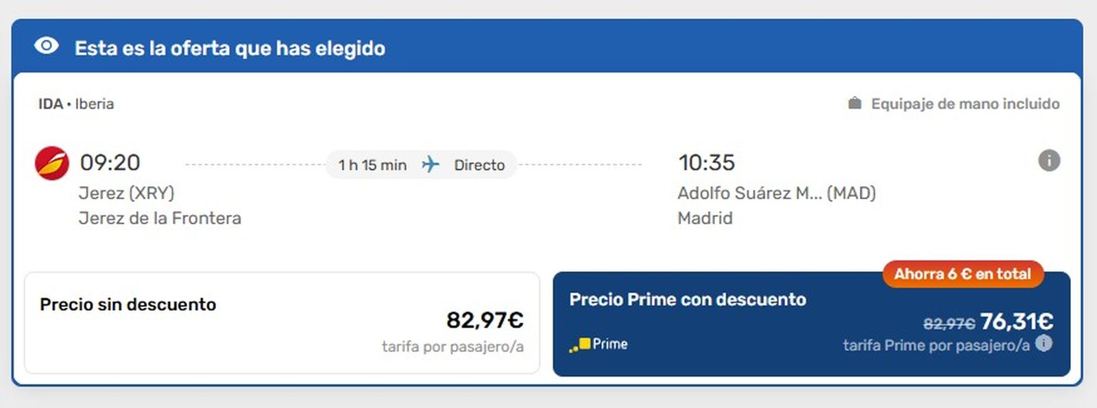 Vuelo Jerez-Madrid, con Iberia.