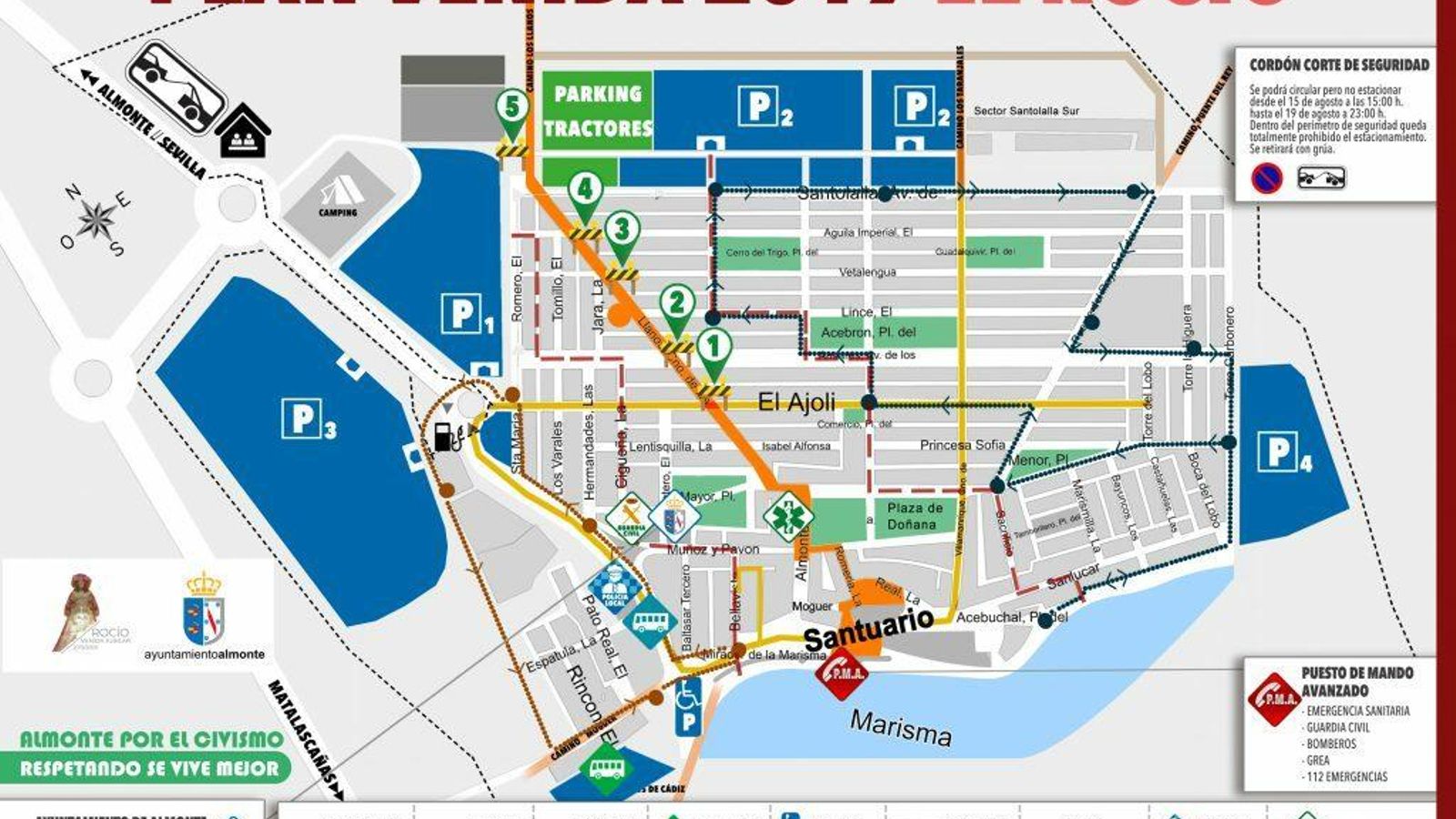 Plano del Rocío para los vehículos.