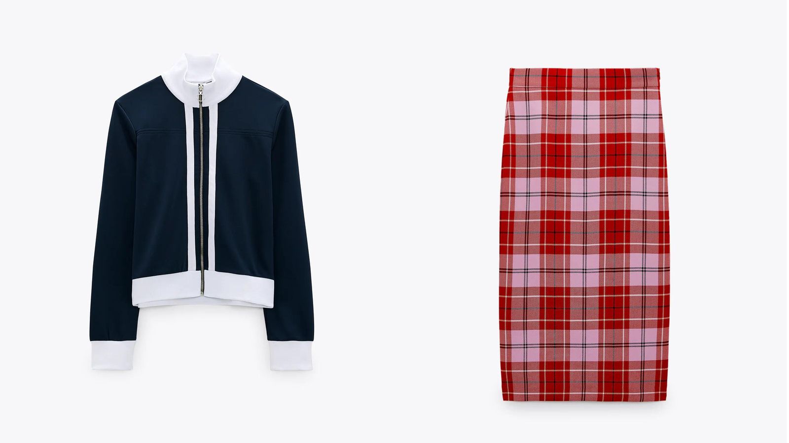 La sudadera de Zara combinada con una falda de cuadros, también de Zara.