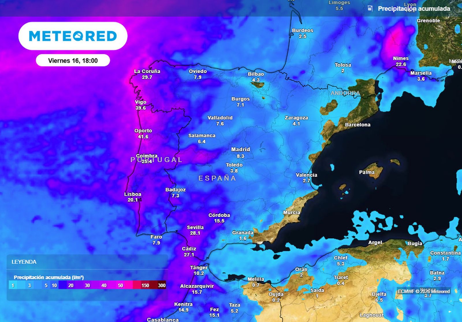 Lluvias previstas para este viernes.