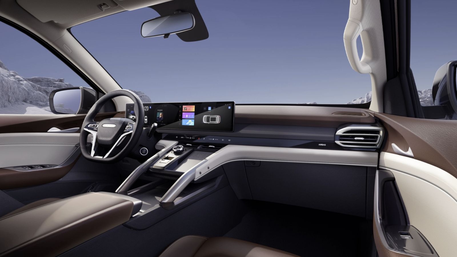 El aspecto del interior difiere notablemente del T90 en tanto que en esta versión con motor de combustión se emplea un salpicadero y una consola central distinta, el primero con dos pantallas bajo un mismo cristal.