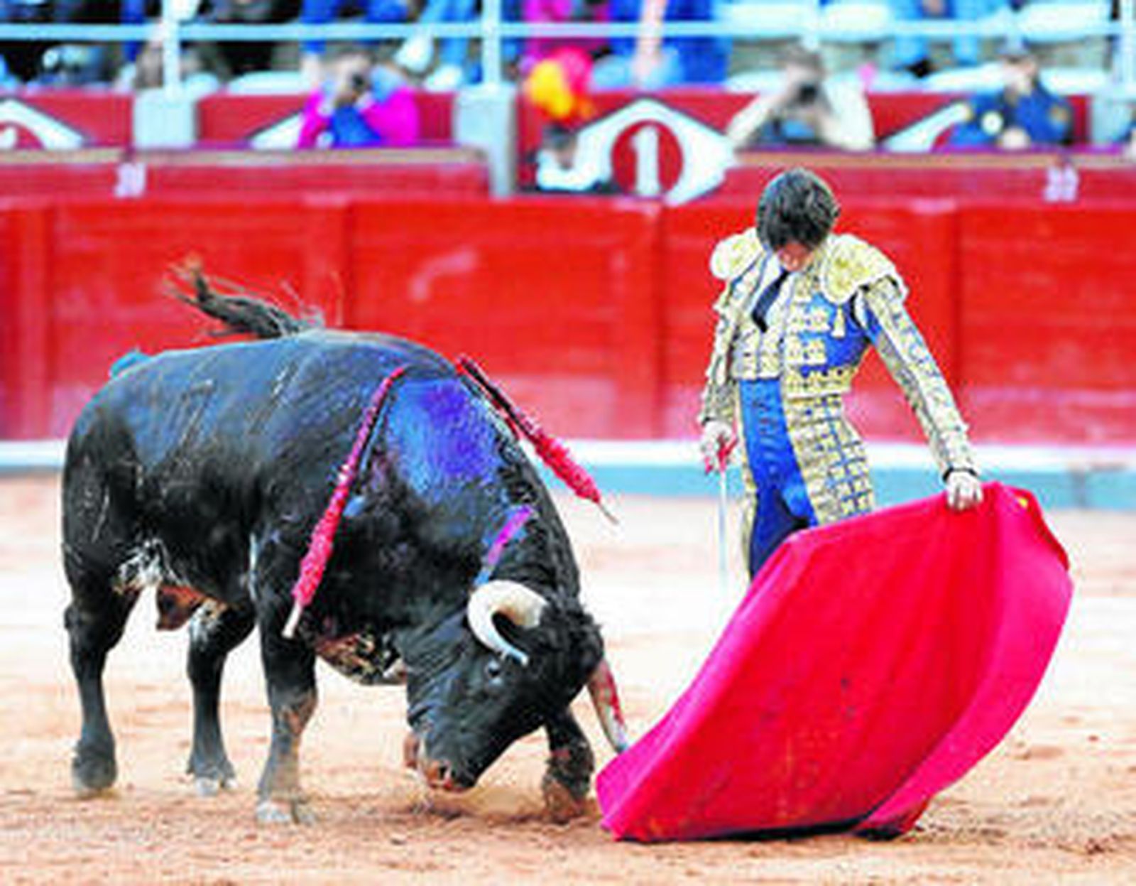 Juan del Álamo, en un natural a uno de sus oponentes, ayer, en la plaza de toros de Salamanca.