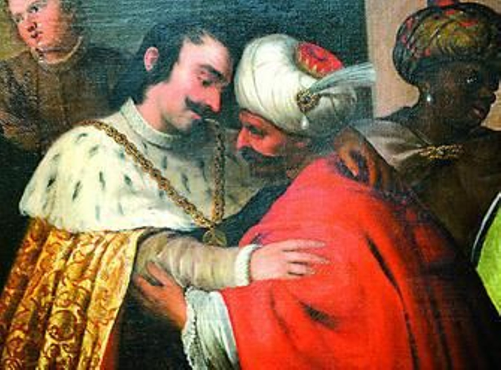 El cuadro representa el abrazo entre un rey cristiano y un rey moro.