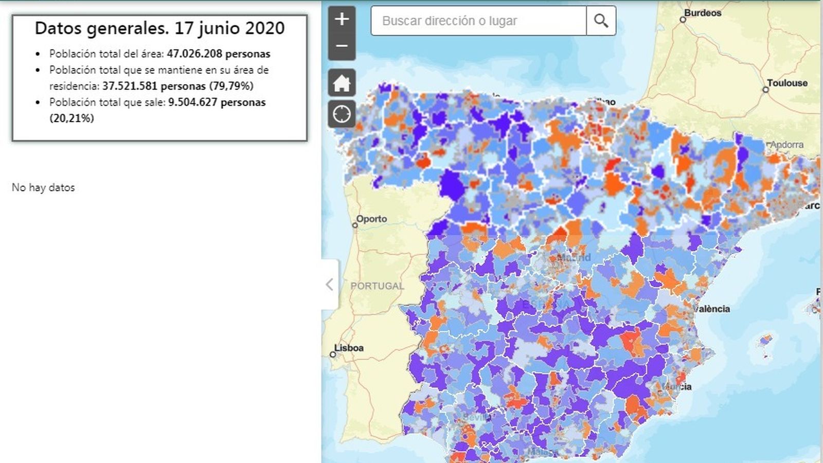 Mapa de movilidad relativo al 17 de junio de 2020.