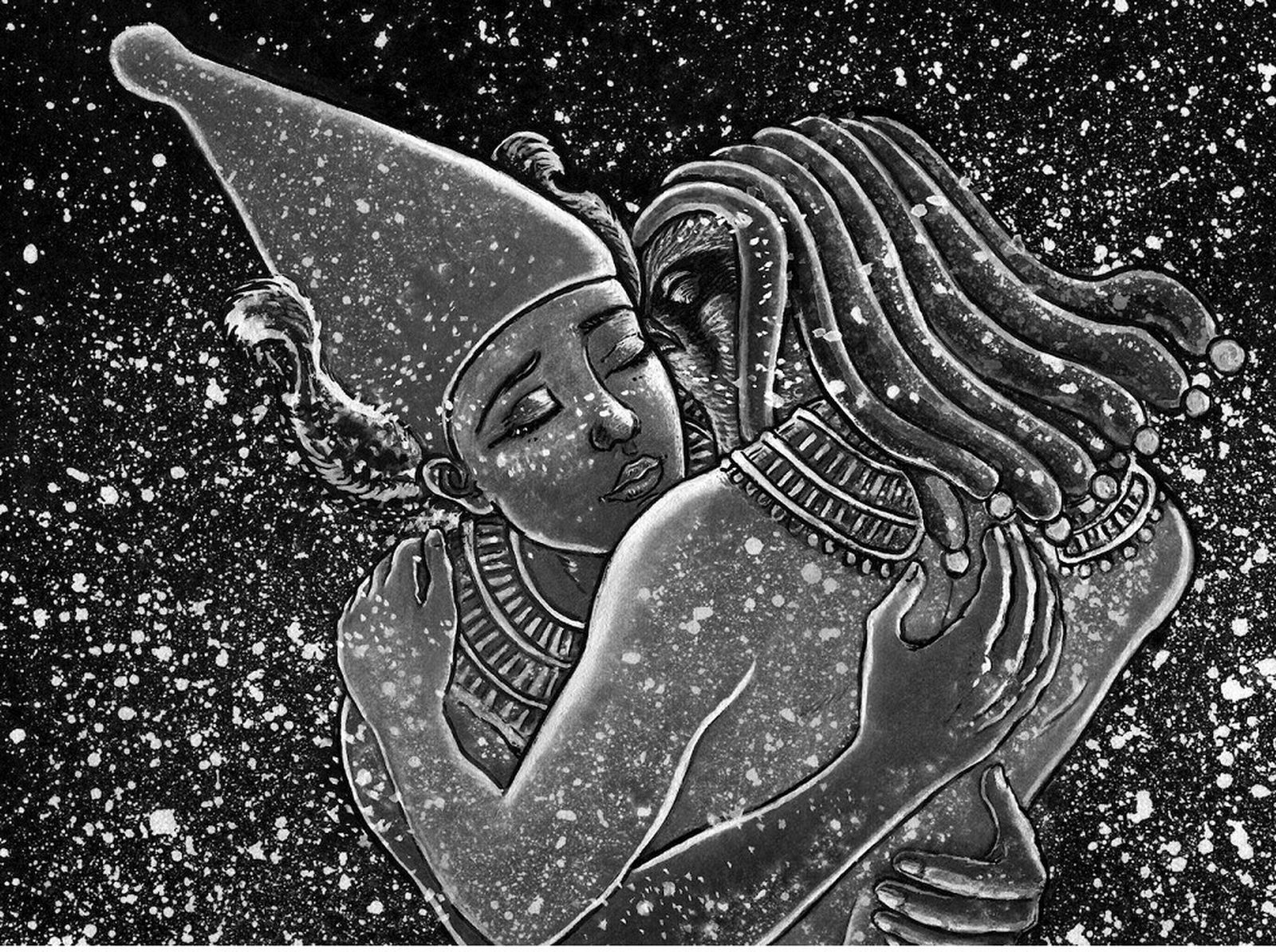 Una de las ilustraciones sobre el mito de Isis y Osiris.