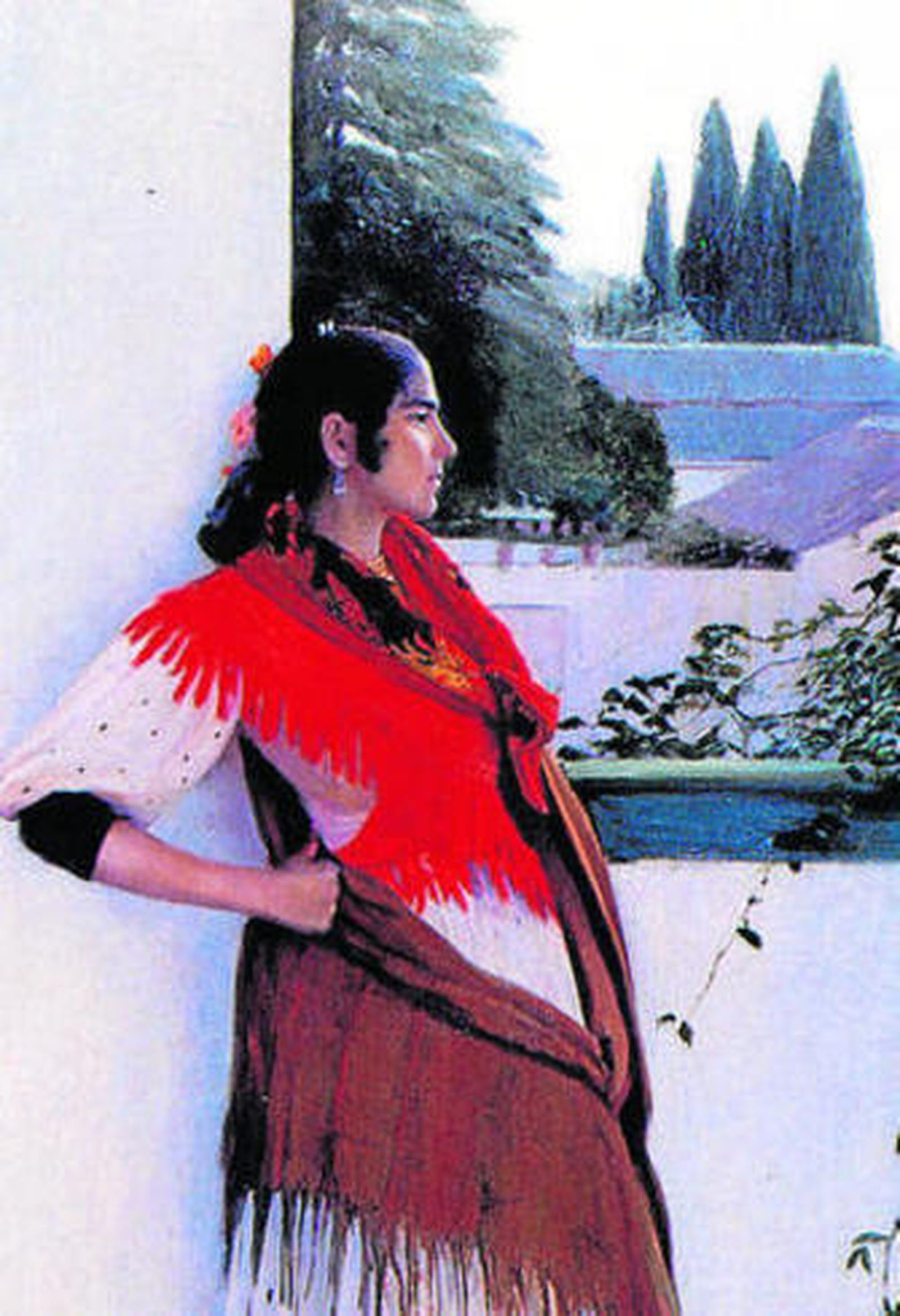 Imágenes. Arriba, 'Jardín abandonad del Palacio de Víznar' (1898), Museo de Bellas Artes de Granada. Arriba a la izquierda,  'Escalera del Agua del Generalife' (1909), del Museo Nacional de Arte de Cataluña. Al lado,  'Gitana granadina' (1895), que se conerva en la actualidad en el Museo de Sitges.