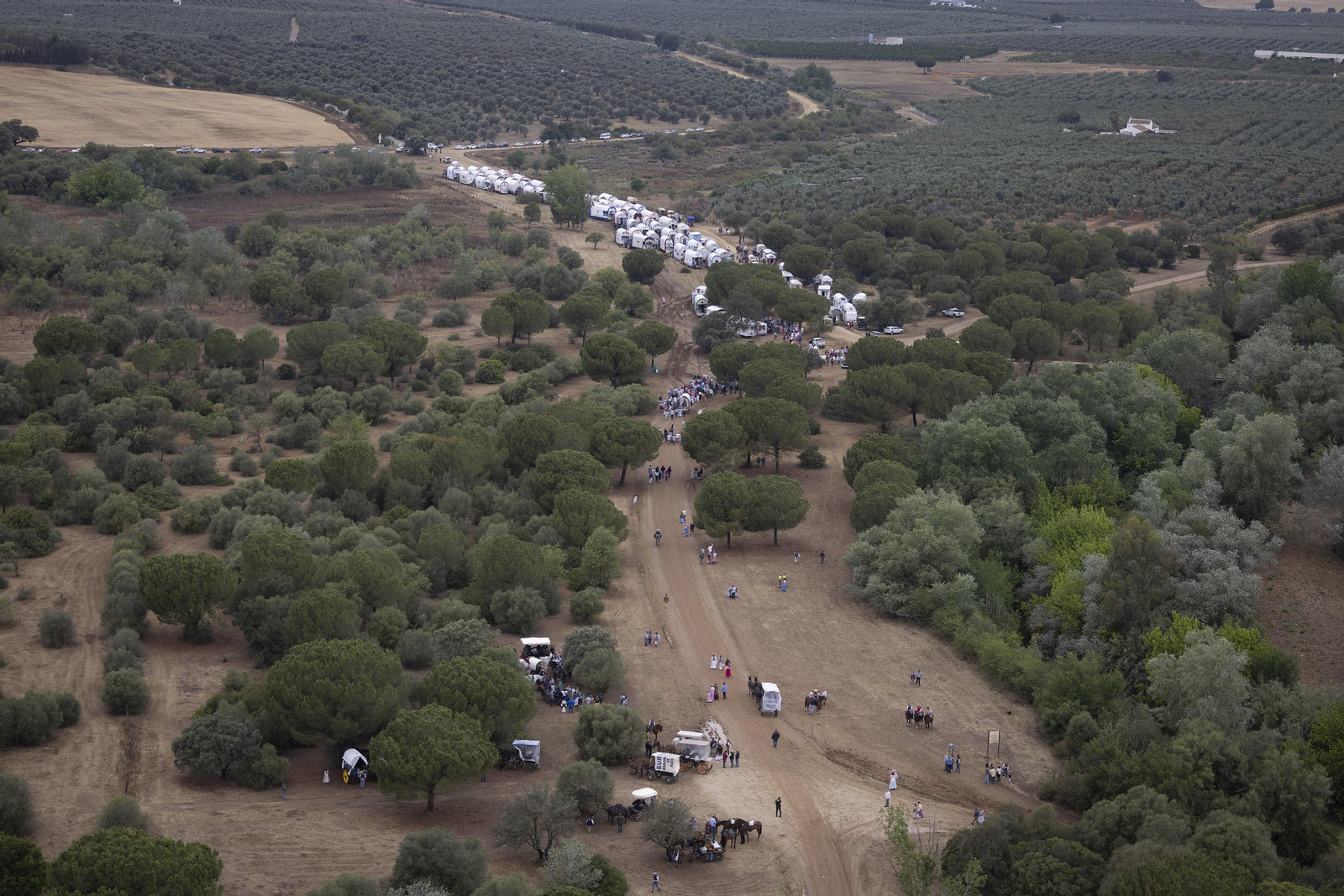 Las impresionantes fotos del camino del Rocío, desde el helicóptero de la Guardia Civil