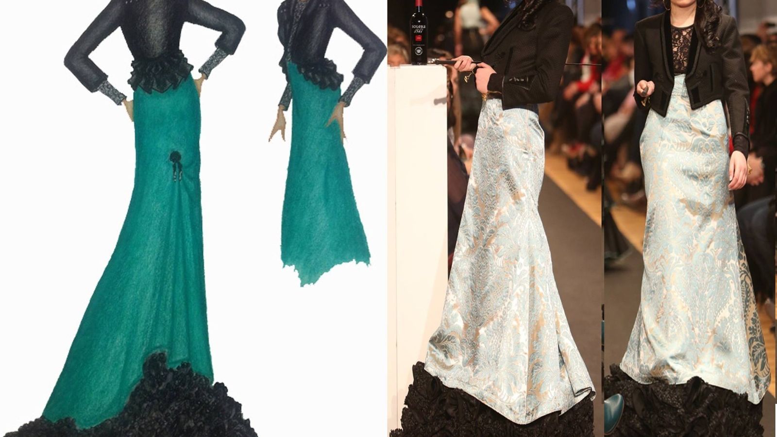 Boceto y diseño de uno de los trajes flamencos de la firma