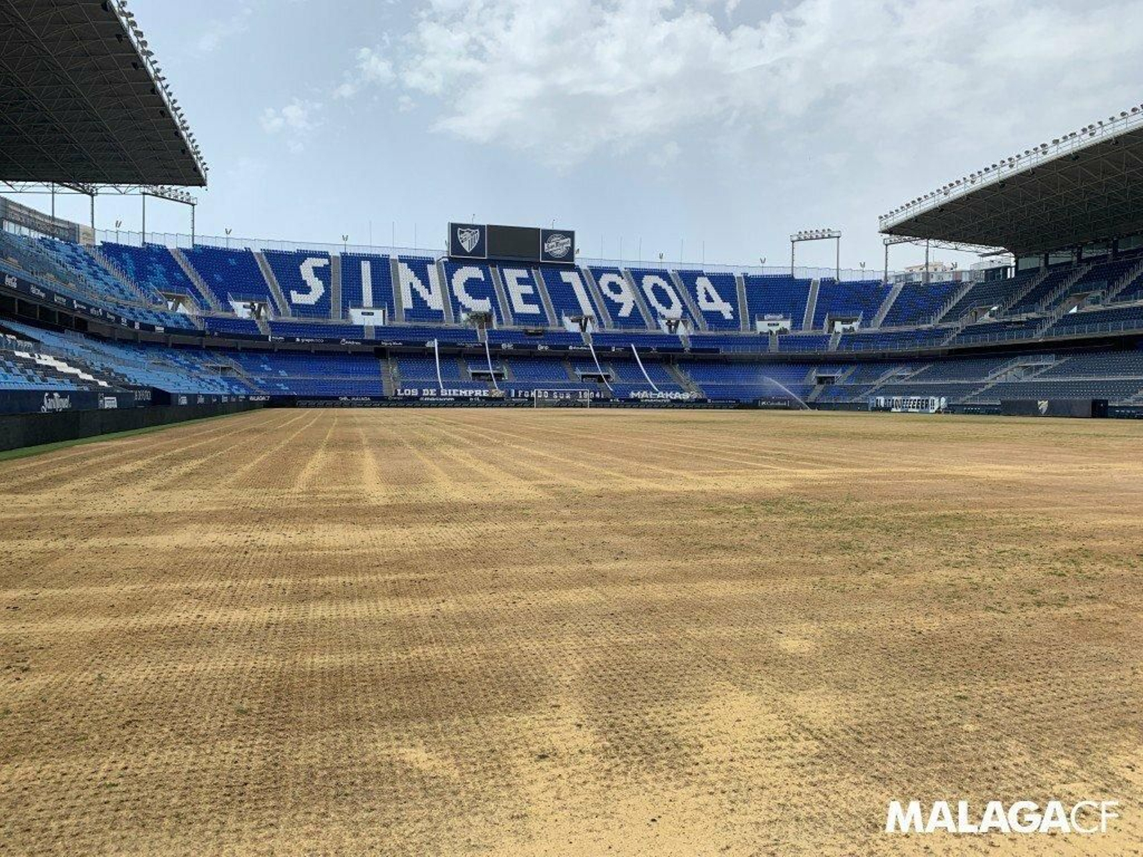 Málaga CF: Las fotos de la resiembra de La Rosaleda