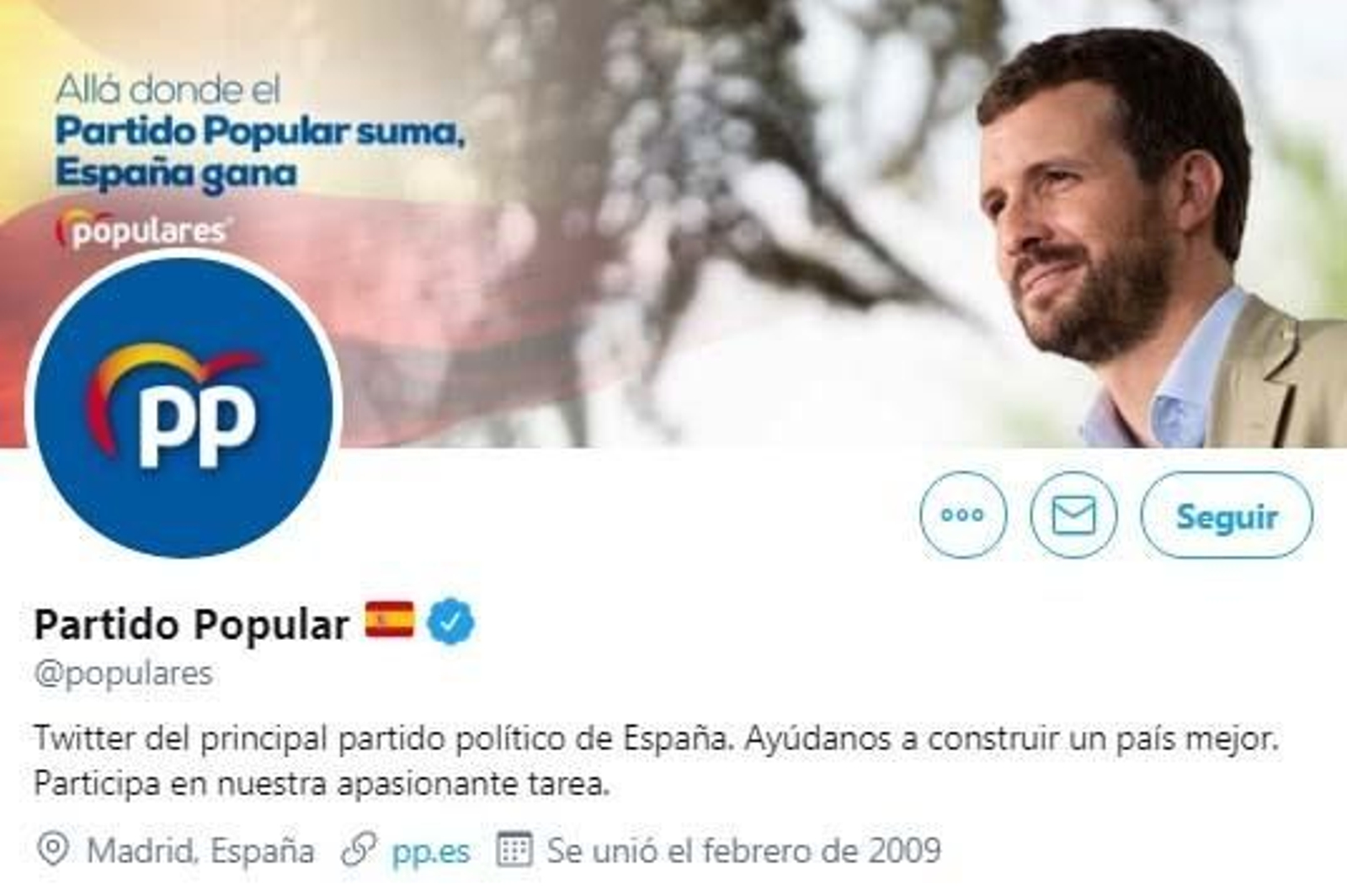 Captura de la cabecera de la cuenta de Twitter del PP Captura de la cabecera de la cuenta de Twitter del PP