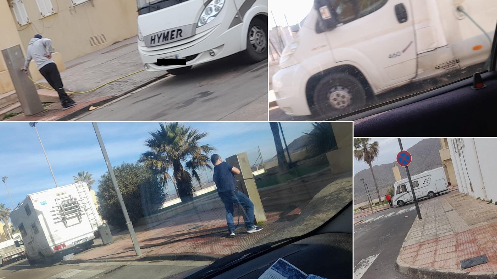Enganches con manguera en la fuente del Camino Viejo del Faro de la Almadraba de Monteleva