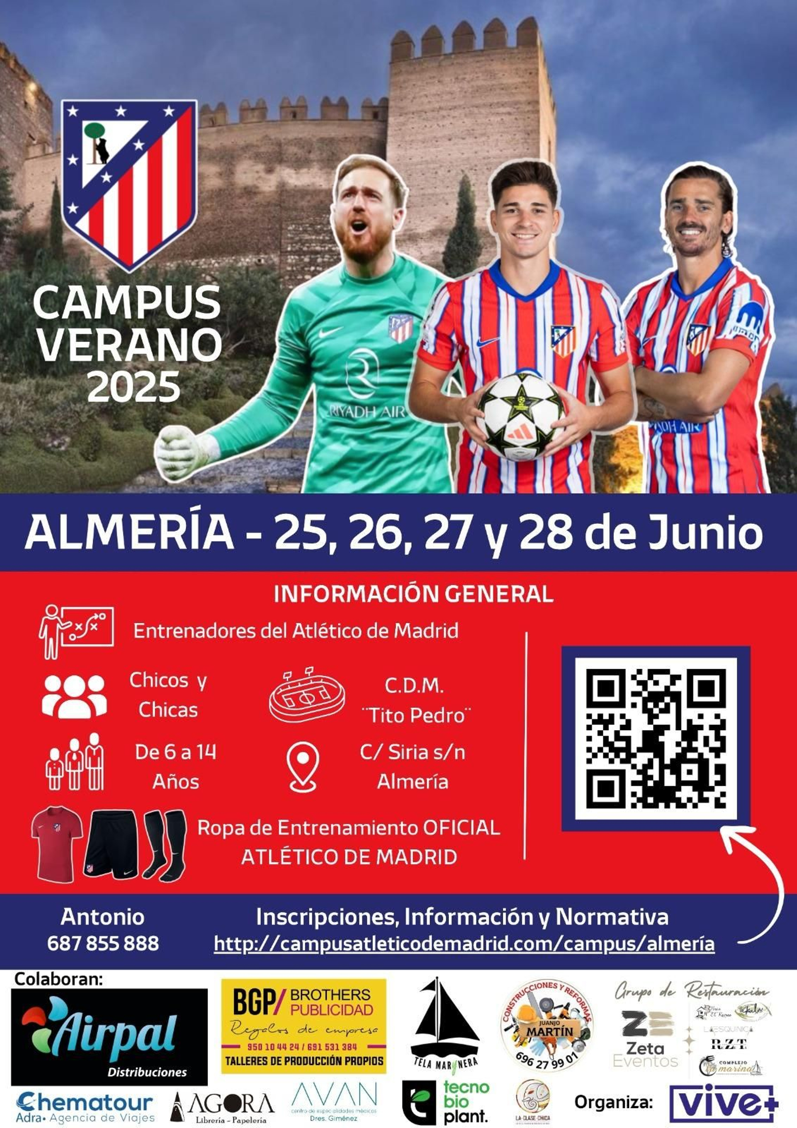 Cartel del campus del Atlético de Madrid que se llevará a cabo en el Complejo Deportivo Tito Pedro.