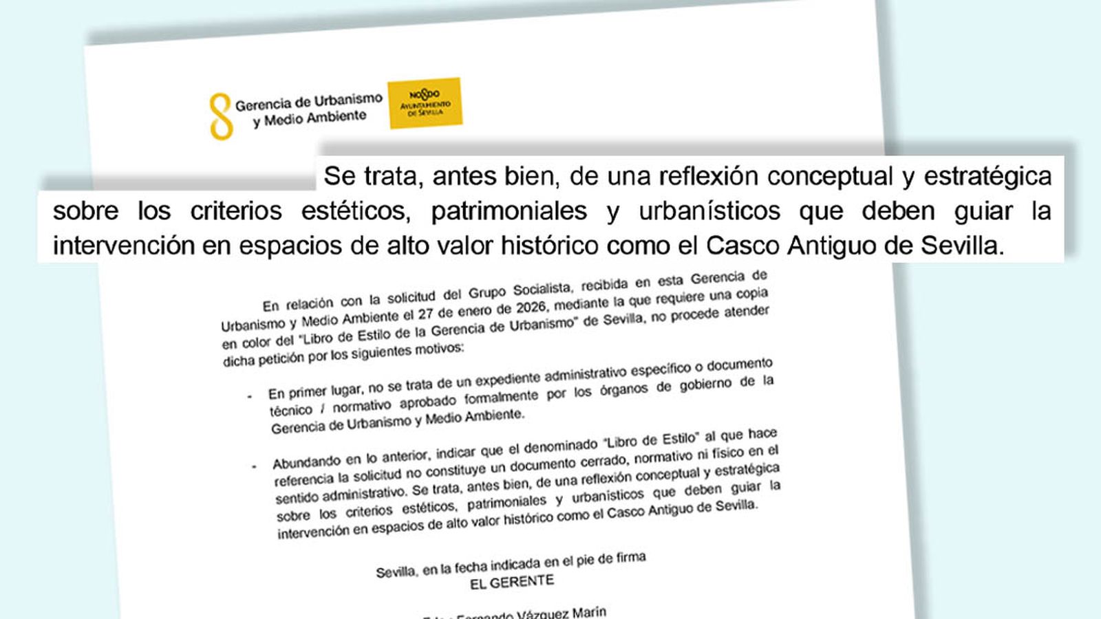 Respuesta de la Gerencia de Urbanismo al Grupo Socialista sobre el libro de estilo.