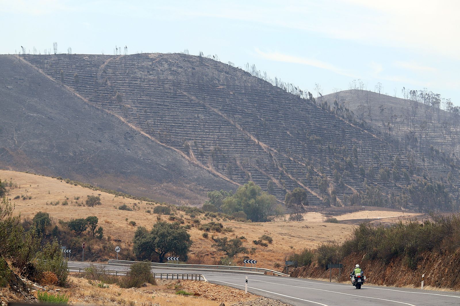 Imágenes de la devastación que deja a su paso el incendio de Almonaster la real.