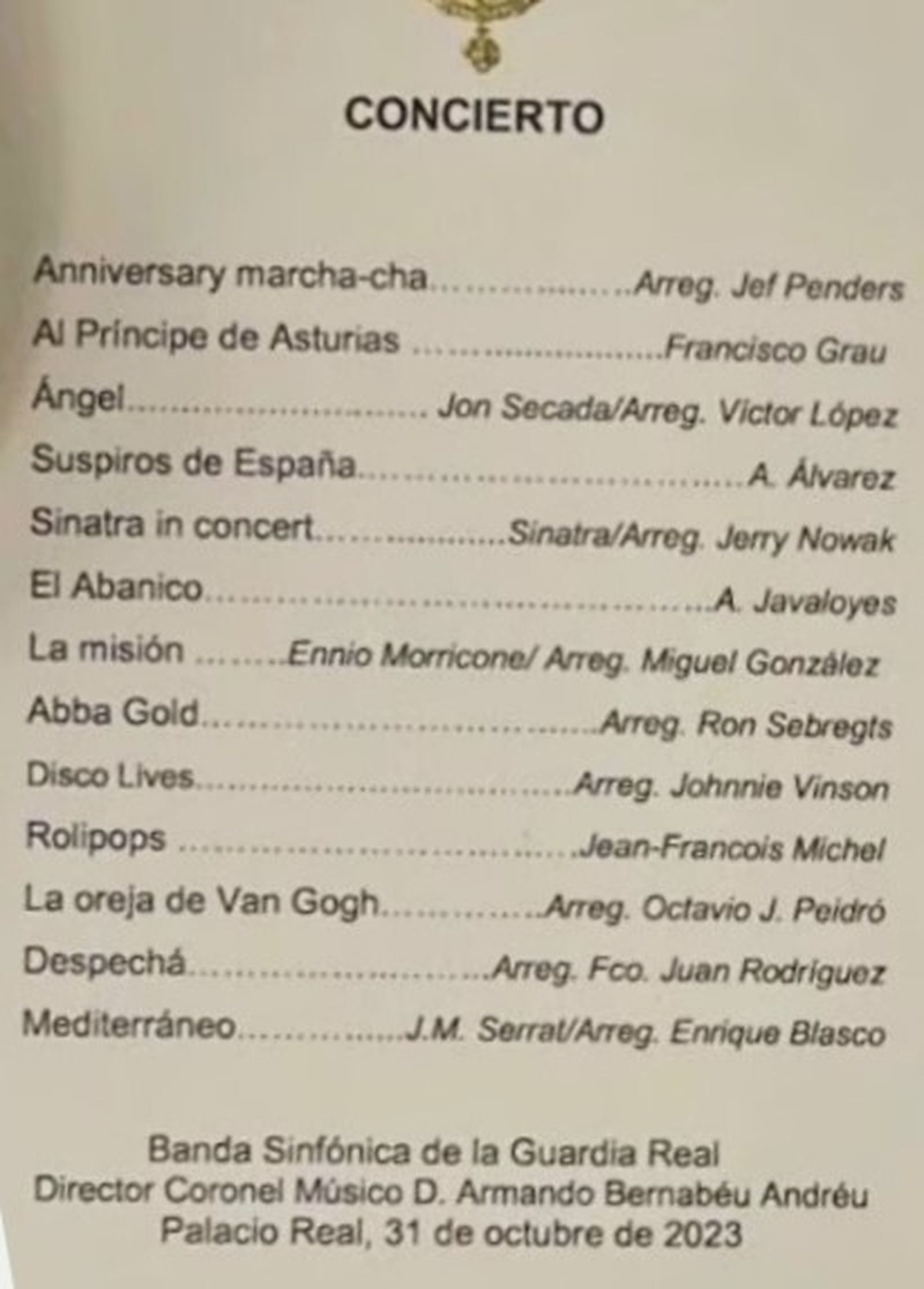 Relación de temas musicales del almuerzo de doña Leonor