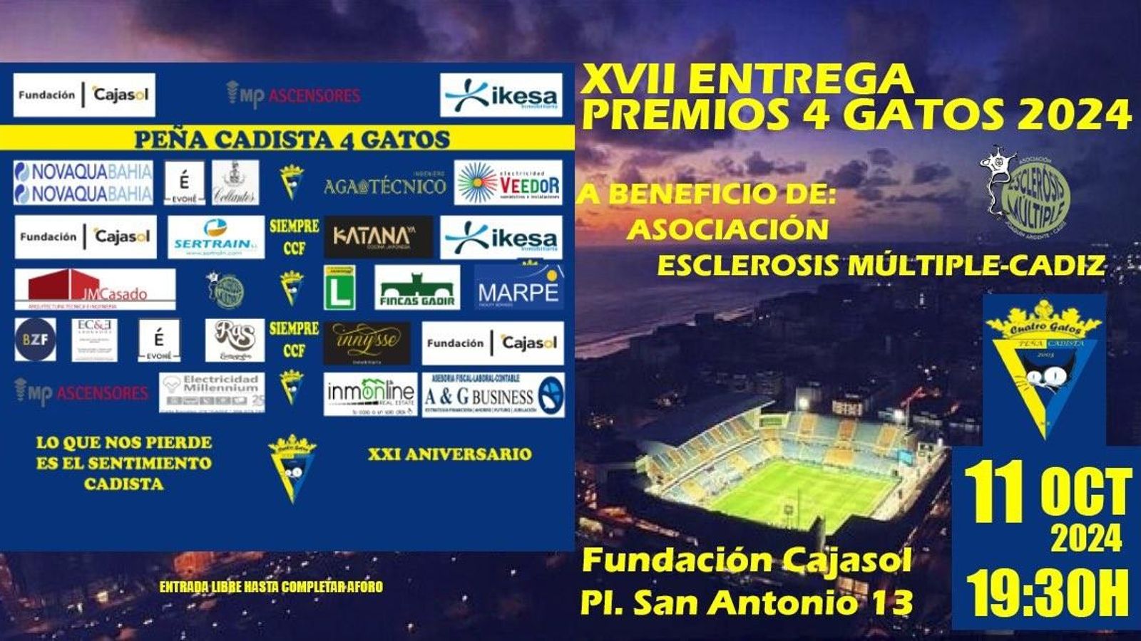 Cartel anunciador del evento de la Peña Cadista 4 Gatos.