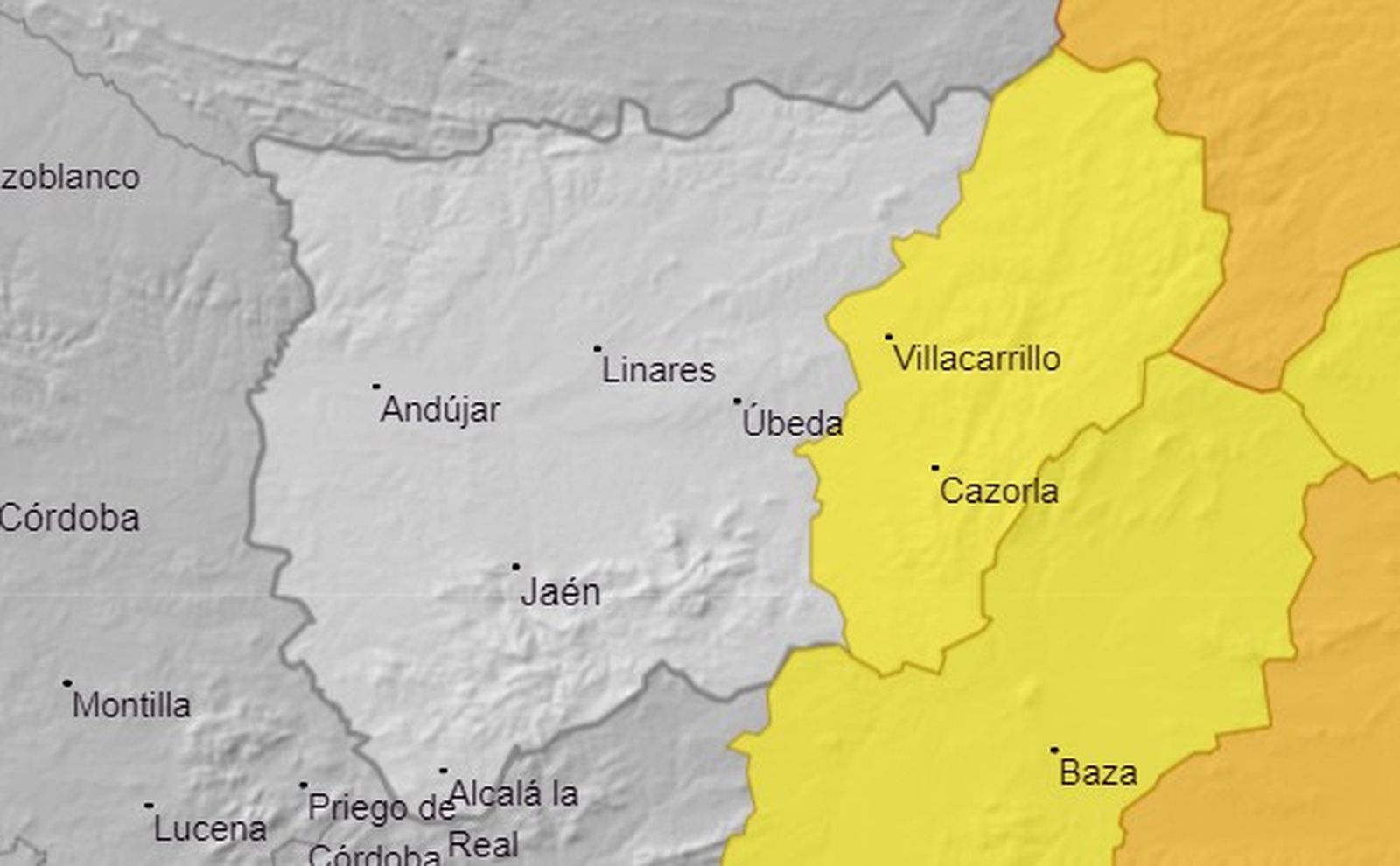 Alerta amarilla por viento en la provincia de Jaén.