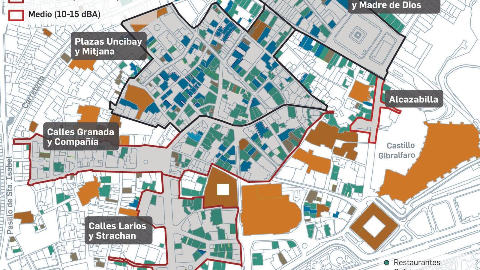 Mapa de la Zona Acústicamente Saturada del Centro.