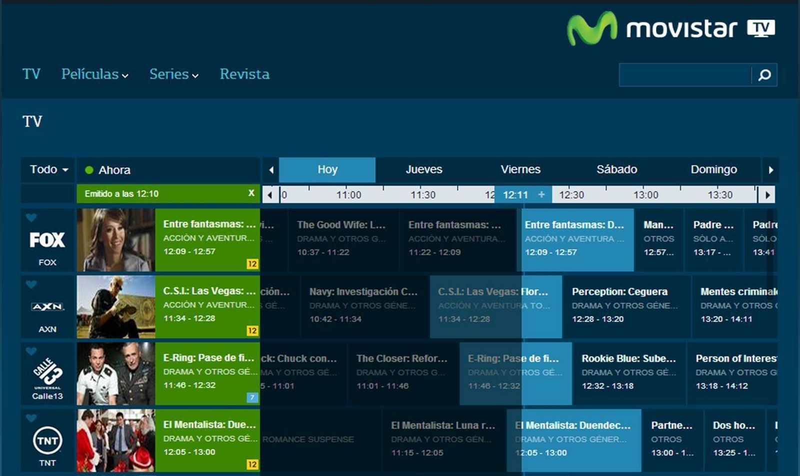 Pantalla de inicio de los programas de Movistar.