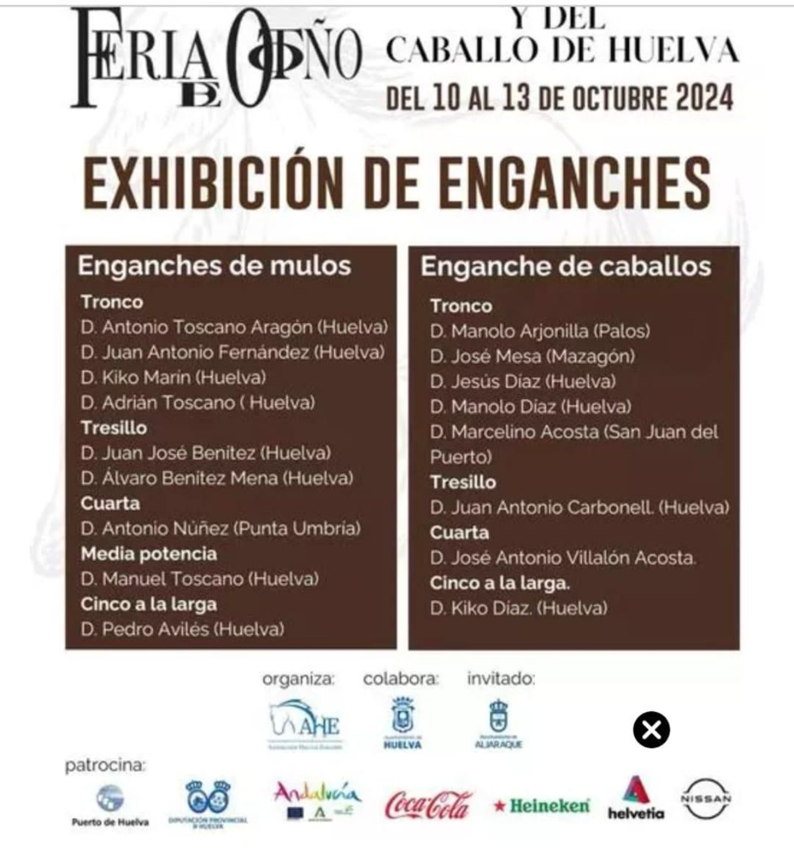 Cartel de actos relacionados con el caballo en la Feria del Caballo de Huelva. Cartel de actos relacionados con el caballo en la Feria del Caballo de Huelva.
