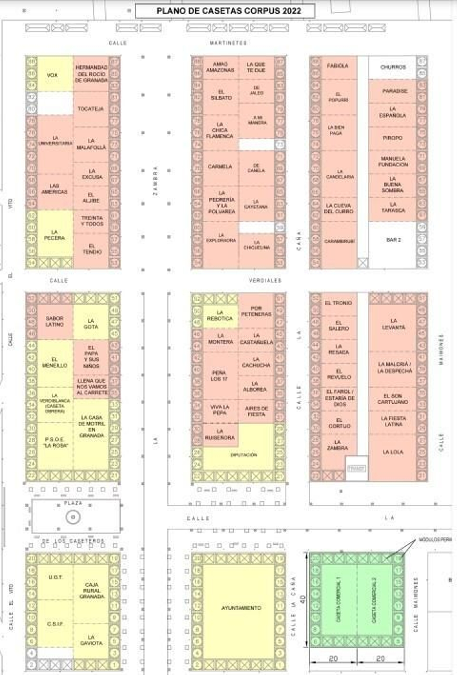 Este es el plano definitivo de las casetas del Corpus de Granada para 2022