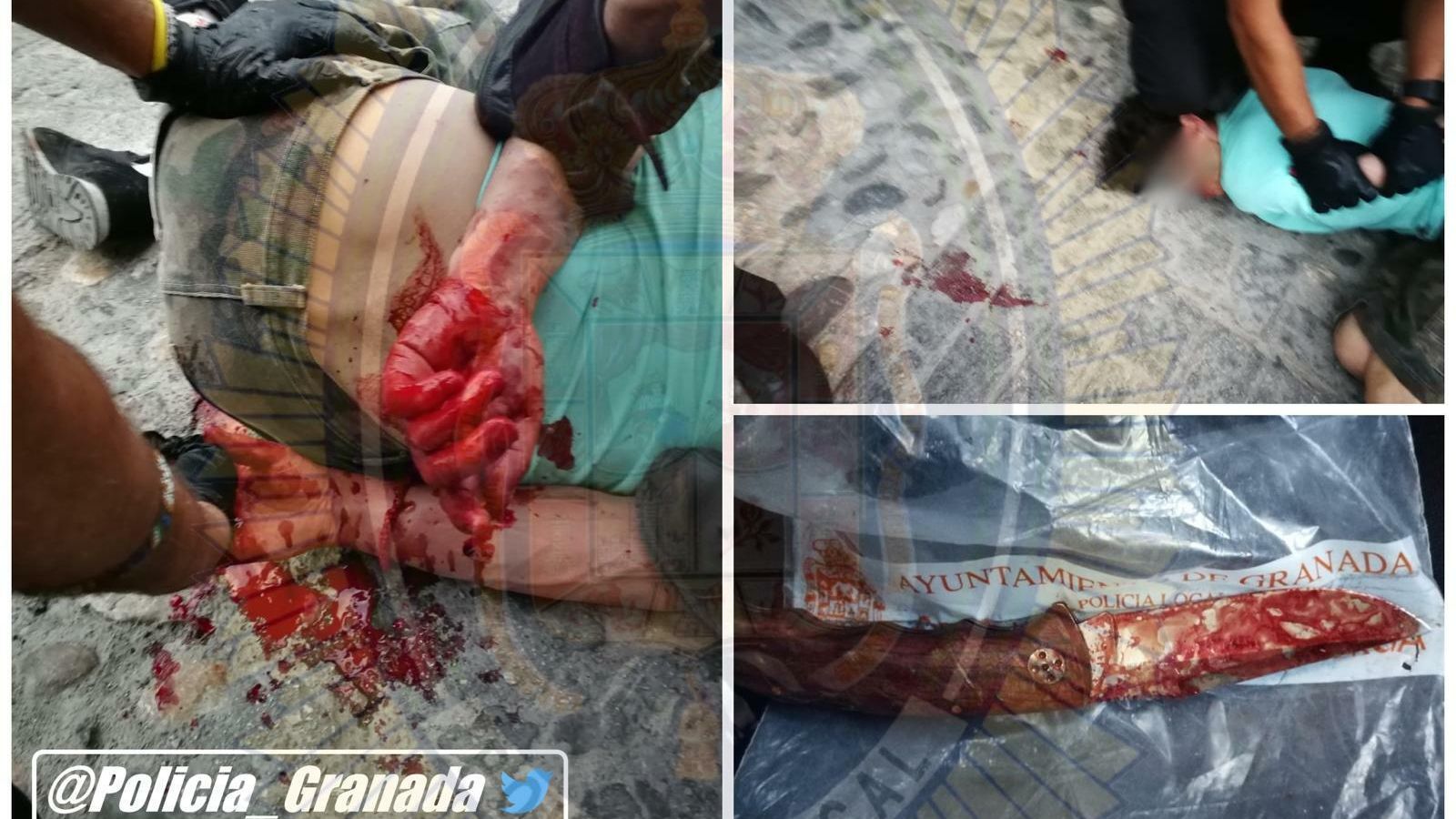 Imagen ofrecida por la Policía Local del momento de la detención y el arma empleada.