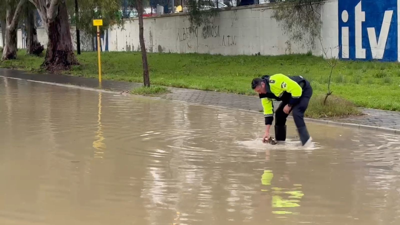 La avenida Cantos Ropero de Jerez, anegada de agua