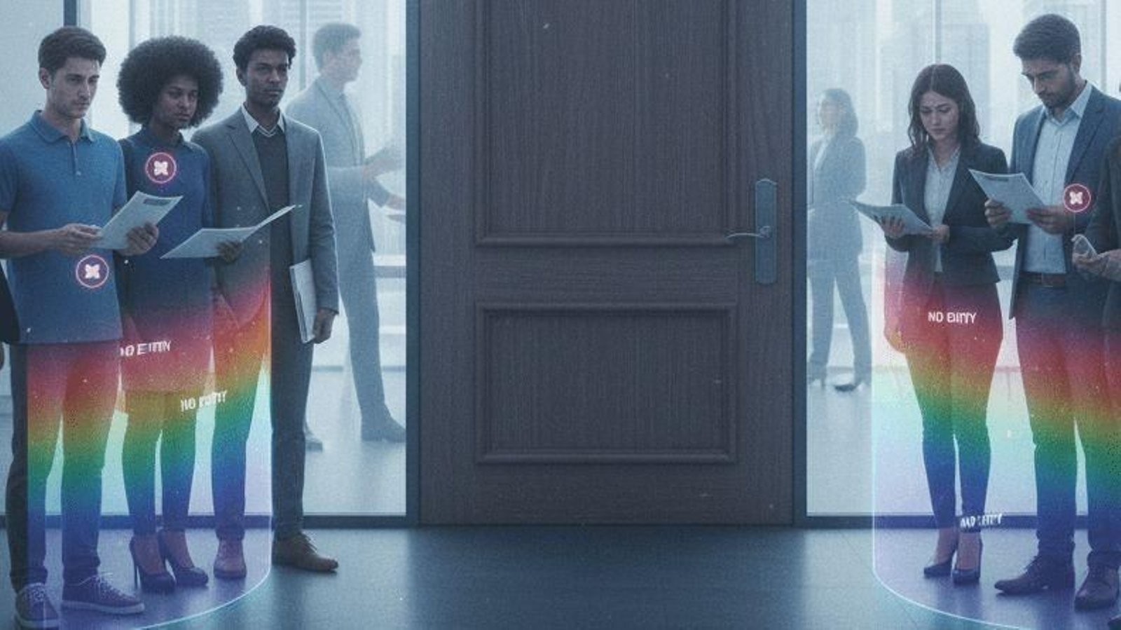 Imagen generada de personas migrantes en busca de empleo