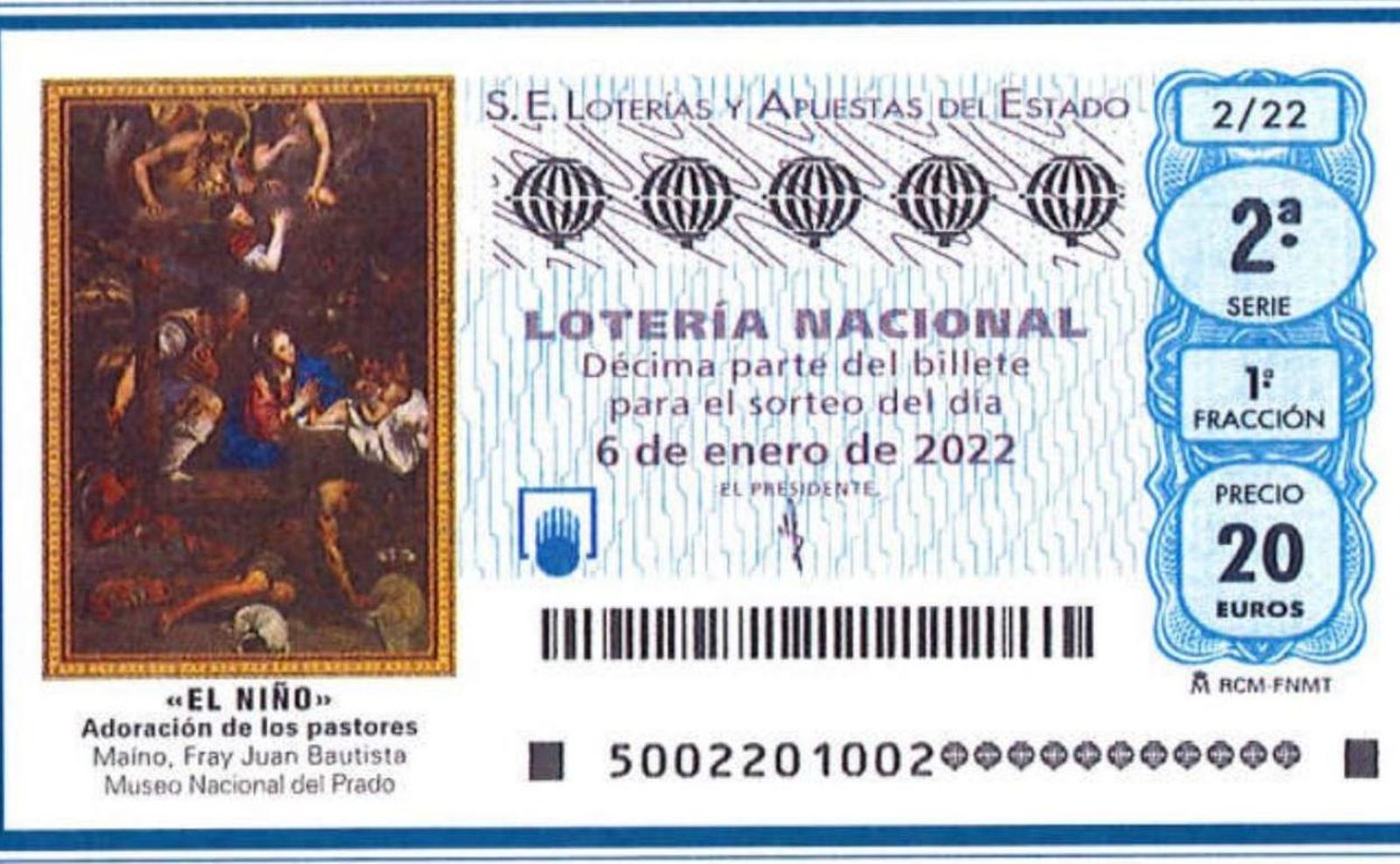 Billete del Sorteo Extraordinario de El Niño 2022.