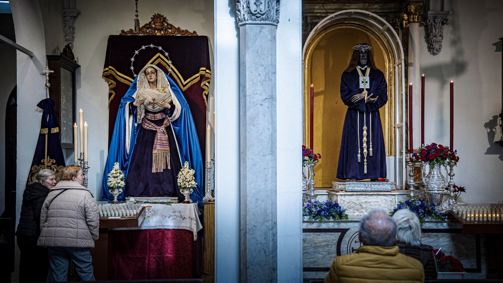 Las imágenes de Medinaceli, este viernes en su nueva ubicación en el patio de San Antonio.