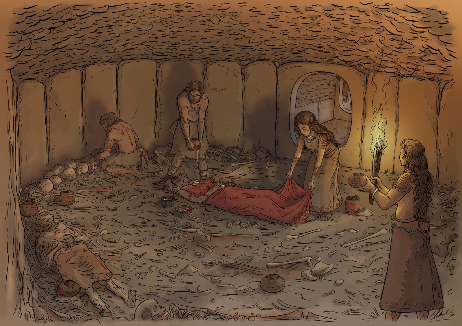 Reconstrucción del interior de la cámara funeraria de un Tholos de Los Millares.