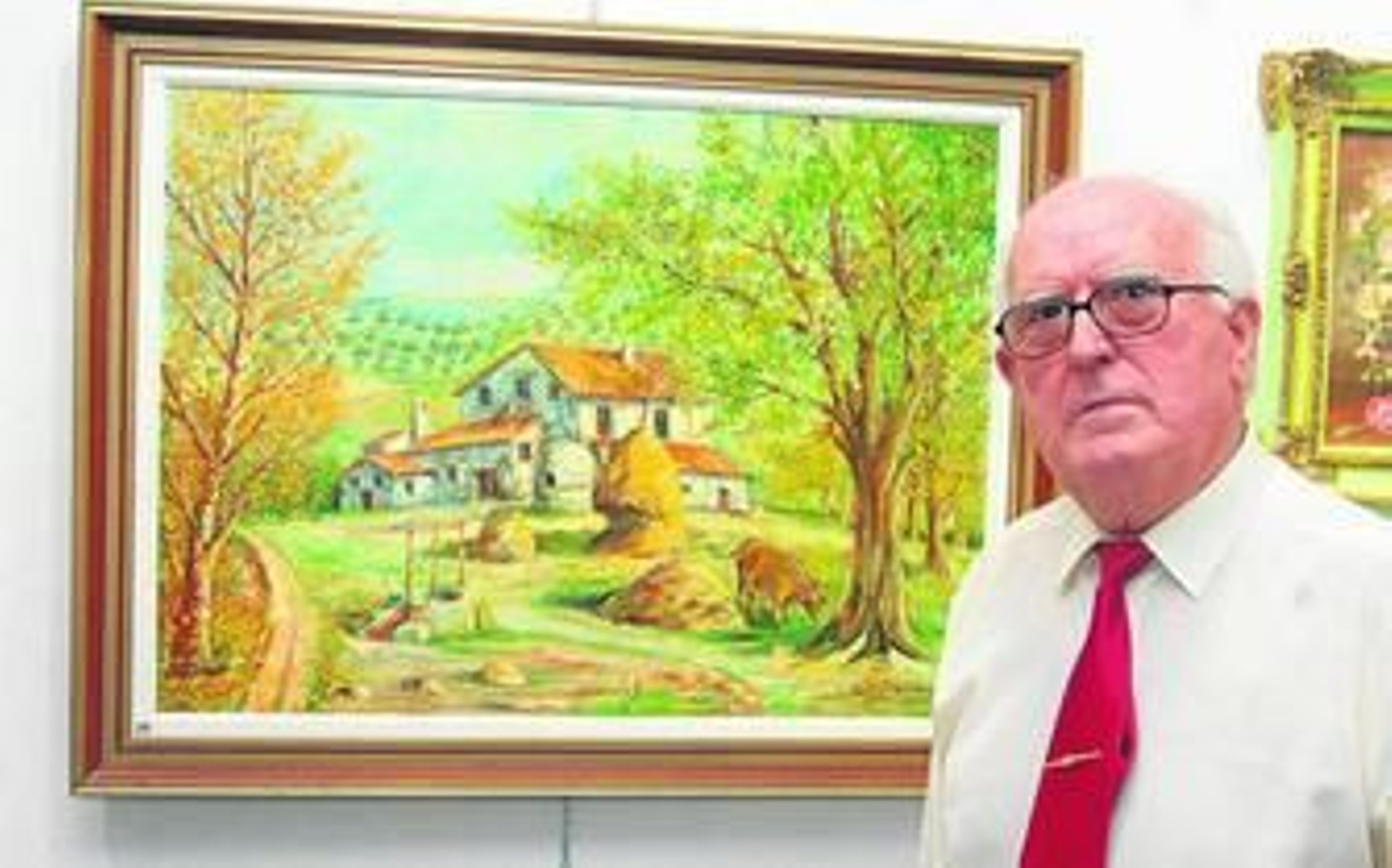 Constantino Díaz, también era aficionado al a pintura. En la imagen en una exposición realizada en el Parador hace seis años.