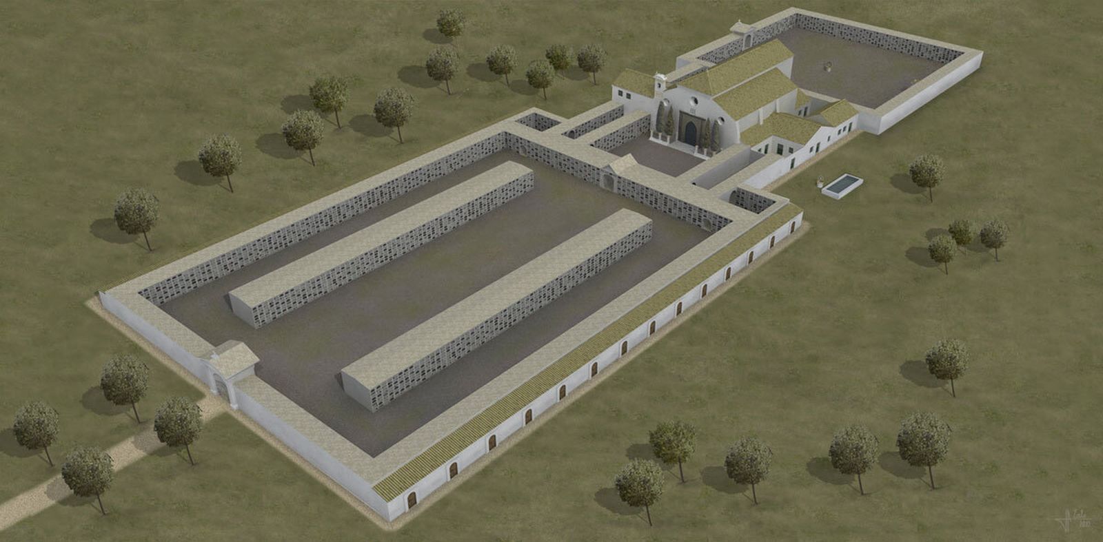 Infografía de la Gerencia Municipal de Urbanismo de Sevilla que recrea aproximadamente cómo pudo ser el cementerio de San Sebastián