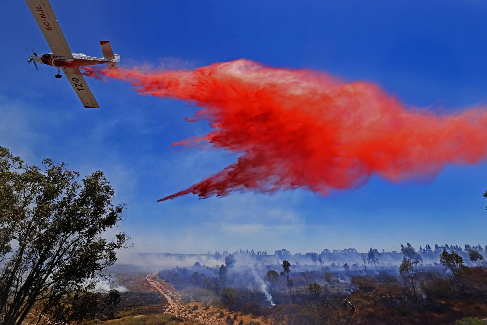 Imágenes del espectacular incendio entre en el paraje de la raya de Aljaraque y Marismas del Odiel