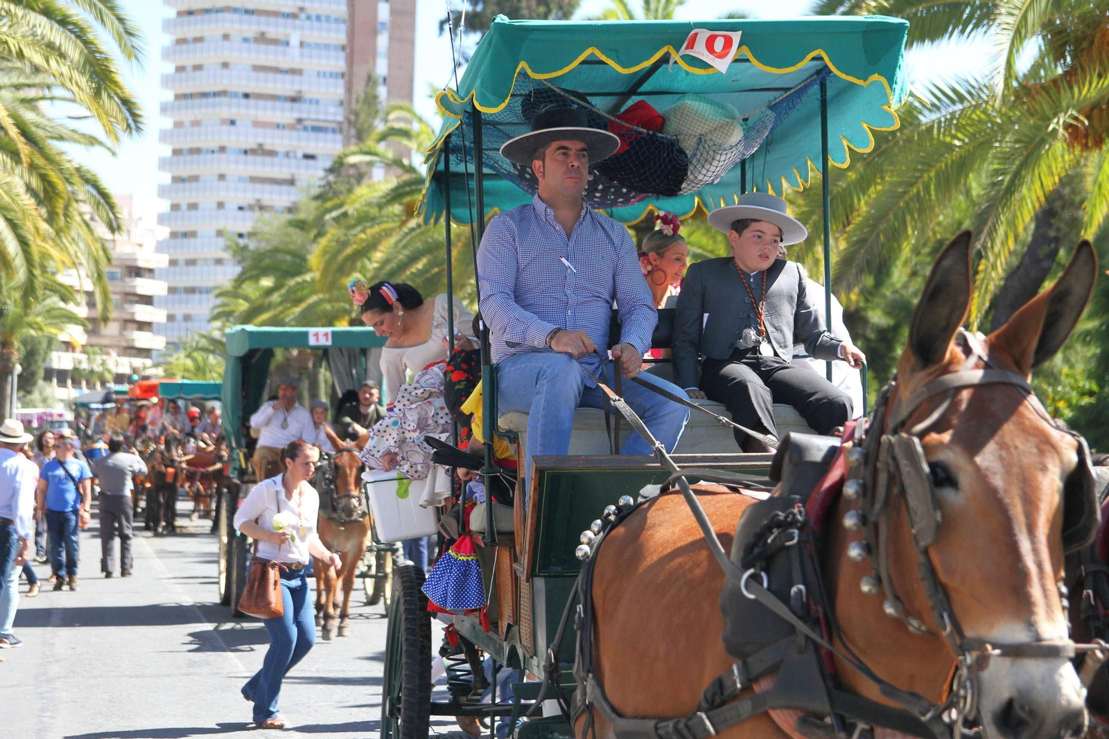 Imágenes de los caballistas, peregrinos a pie y carros de la Hdad de Emigrantes