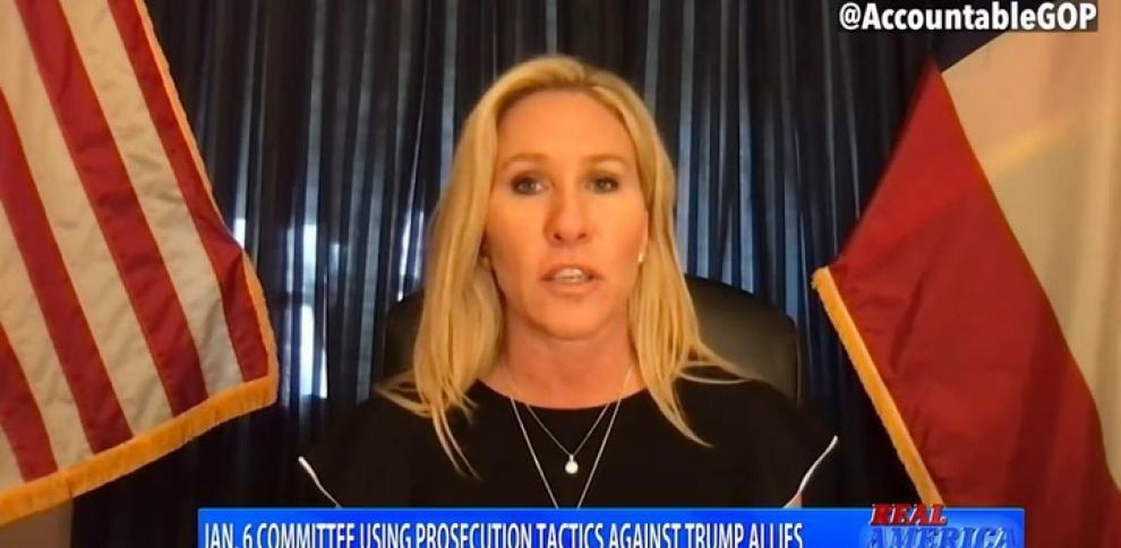 La legisladora estadounidense Marjorie Taylor Greene durante su intervención