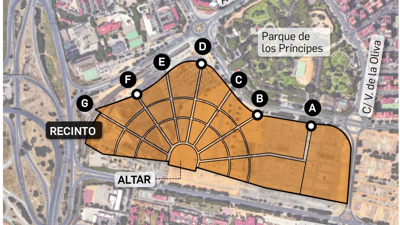 Plano de servicios de la beatificación de Sor Ángela oficiada por JuanPablo II