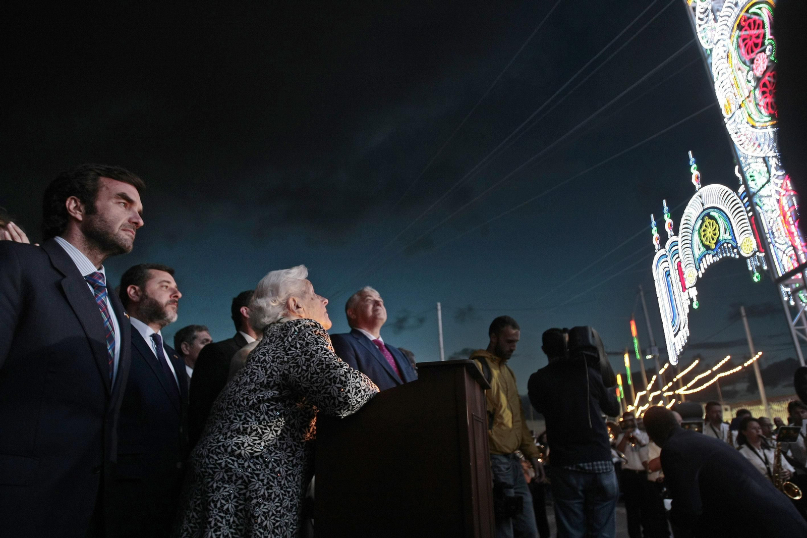 El encendido de la portada en 2014, cuando la Feria se dedicó a los Estados Unidos.