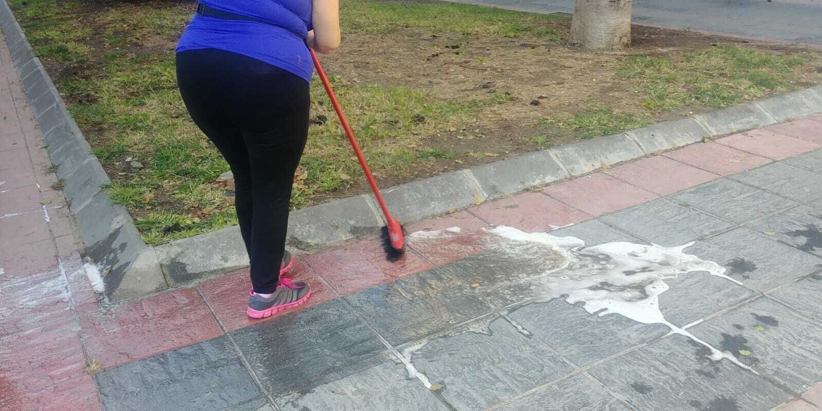 Vecinas de Málaga limpian un parque infantil lleno de excrementos, en fotos