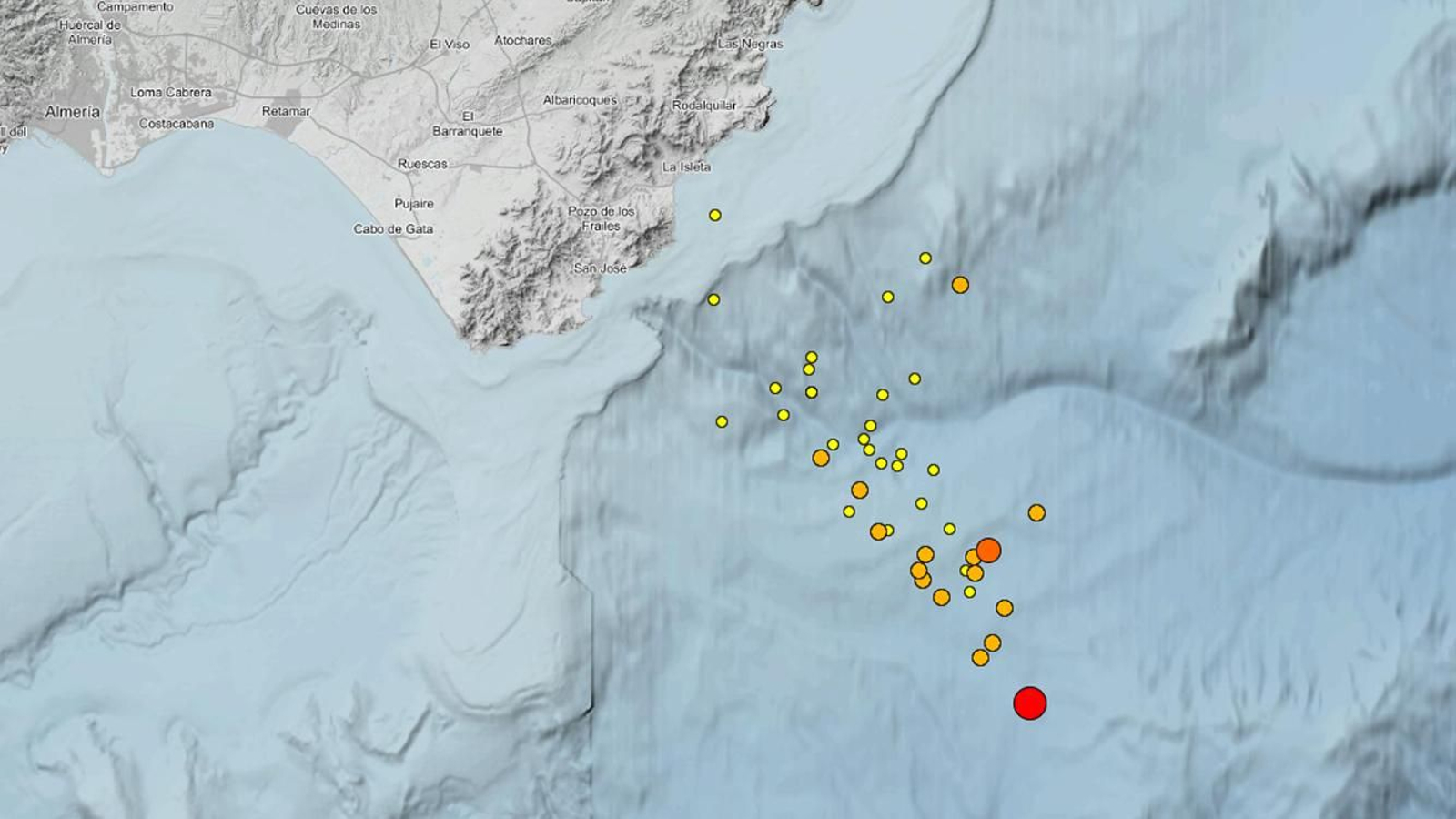 Terremotos registrados en los últimos tres días en la costa de Almería.