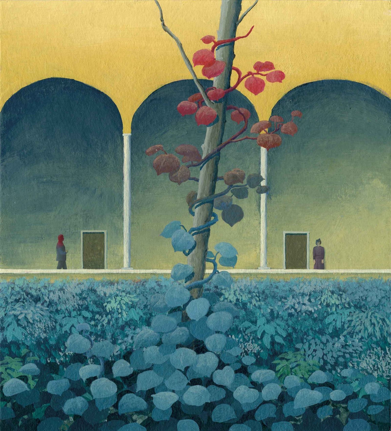 La amenazante presencia que llega del exterior se subraya con el uso del color rojo.