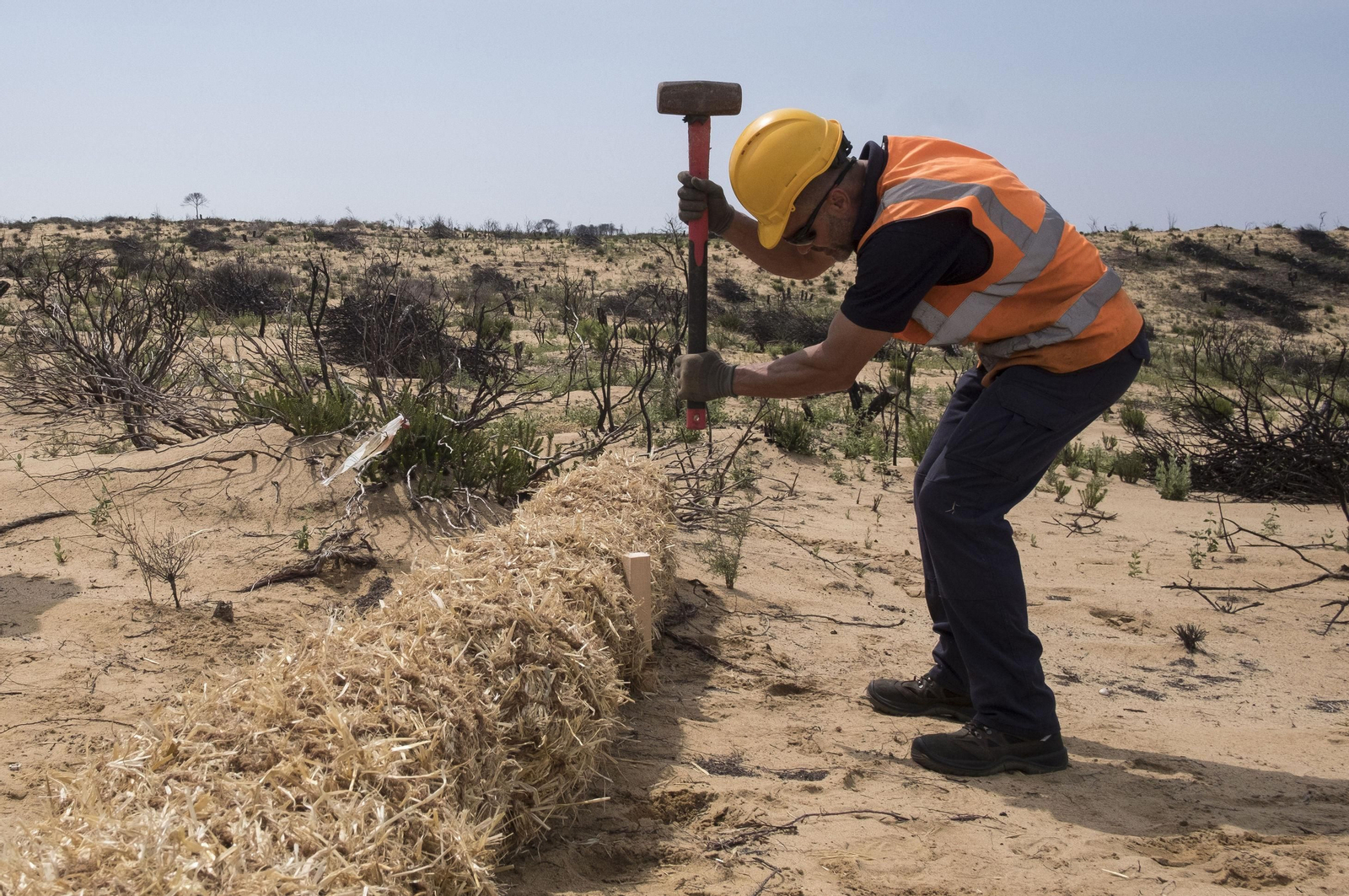 Un operario trabaja en una zona afectada por el incendio.